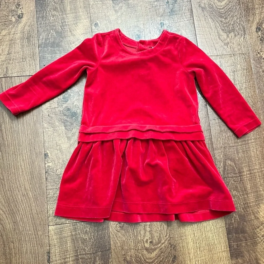 Hanna Andersson girls red drop waist velour like dress Sz 100/4